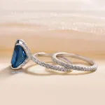 Picture of Stunning Cushion Cut Montana Blue Sapphire Wedding Set In Sterling Silver