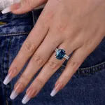 Picture of Stunning Cushion Cut Montana Blue Sapphire Wedding Set In Sterling Silver