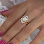 Picture of Luxurious Yellow Gold Halo Radiant Cut 3PC Wedding Set for Women In Sterling Silver