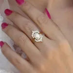 Picture of Luxurious Yellow Gold Halo Radiant Cut 3PC Wedding Set for Women In Sterling Silver