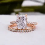 Picture of Rose Gold 3.5 Carat Radiant Cut Wedding Ring Set In Sterling Silver