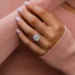 Picture of Luxurious Halo Cushion Cut Moissanite Diamond Engagement Ring In Sterling Silver