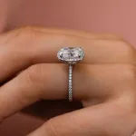 Picture of Luxurious Halo Cushion Cut Moissanite Diamond Engagement Ring In Sterling Silver