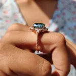 Picture of Vintage Rose Gold Oval Cut Paraiba Tourmaline Engagement Ring In Sterling Silver