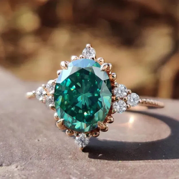 Picture of Vintage Rose Gold Oval Cut Paraiba Tourmaline Engagement Ring In Sterling Silver