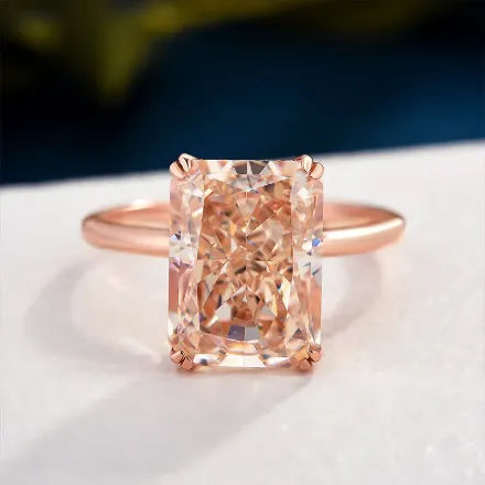 Picture of Elegant Rose Gold Champagne Radiant Cut Simulated Diamond Engagement Ring For Women