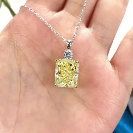 Picture of Elegant Yellow Sapphire Radiant Cut Pendant Necklace In Sterling Silver