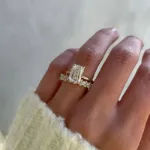 Picture of Sparkle Yellow Gold Emerald Cut Women‘s Wedding Ring Set In Sterling Silver