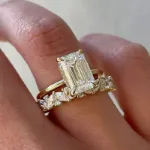 Picture of Sparkle Yellow Gold Emerald Cut Women‘s Wedding Ring Set In Sterling Silver