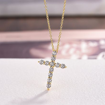 Picture of Fashion Yellow Gold Cross Pendant Necklace For Women In Sterling Silver