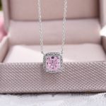 Picture of 1.5 Carat Cushion Cut Pink Halo Pendant with Necklace In Sterling Silver