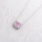 Picture of 1.5 Carat Cushion Cut Pink Halo Pendant with Necklace In Sterling Silver