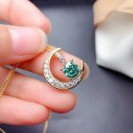 Picture of Yellow Gold Moon Design Round Cut Paraiba Tourmaline Pendant Necklace In Sterling Silver