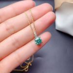 Picture of Yellow Gold Moon Design Round Cut Paraiba Tourmaline Pendant Necklace In Sterling Silver