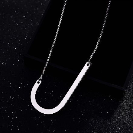 Picture of Fashion Simple "J" Big Letter Initial Necklace In Sterling Silver