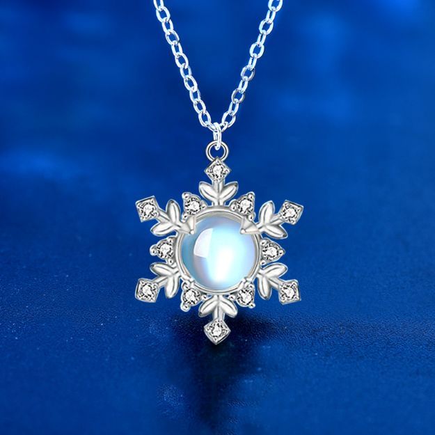 Picture of Christmas Gift Snowflake Design Moonstone Necklace In Sterling Silver