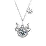 Picture of Christmas Gift Reindeer Design Round Cut Moissanite Necklace In Sterling Silver