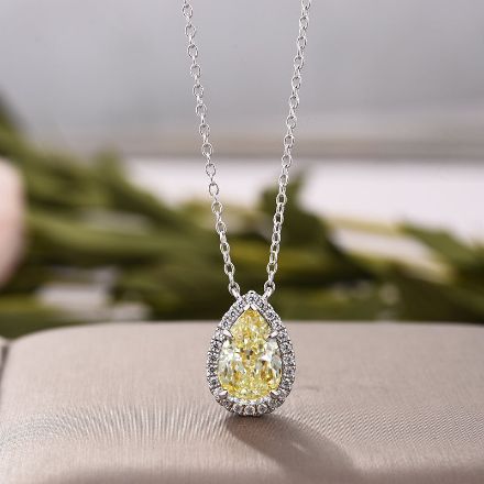 Picture of Exquisite Halo Pear Cut Yellow Sapphire Pendant with Necklace In Sterling Silver