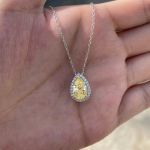 Picture of Exquisite Halo Pear Cut Yellow Sapphire Pendant with Necklace In Sterling Silver