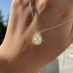 Picture of Exquisite Halo Pear Cut Yellow Sapphire Pendant with Necklace In Sterling Silver