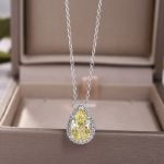 Picture of Exquisite Halo Pear Cut Yellow Sapphire Pendant with Necklace In Sterling Silver