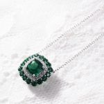 Picture of 1.5 Carat Double Halo Cushion Cut Emerald Green Women's Necklace In Sterling Silver