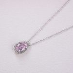 Picture of Elegant Halo Pear Cut Pink Sapphire Pendant with Necklace In Sterling Silver