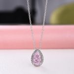 Picture of Elegant Halo Pear Cut Pink Sapphire Pendant with Necklace In Sterling Silver