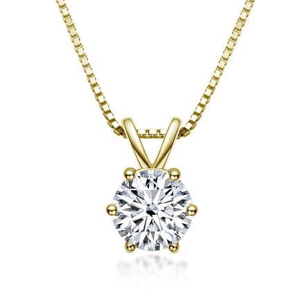 Picture of Classic Yellow Gold Round Cut Moissanite Stone Pendant Necklace In Sterling Silver