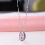 Picture of Elegant Halo Pear Cut Pink Sapphire Pendant with Necklace In Sterling Silver