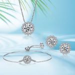 Picture of Snowflake Design Round Cut Moissanite 3PC Jewelry Set In Sterling Silver