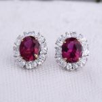 Picture of Vintage Ruby Oval Cut Halo 2PC Jewelry Set In Sterling Silver