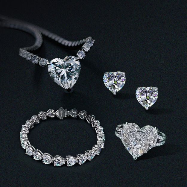 Picture of Stunning Heart Cut Moissanite Diamond 4PC Jewelry Set In Sterling Silver