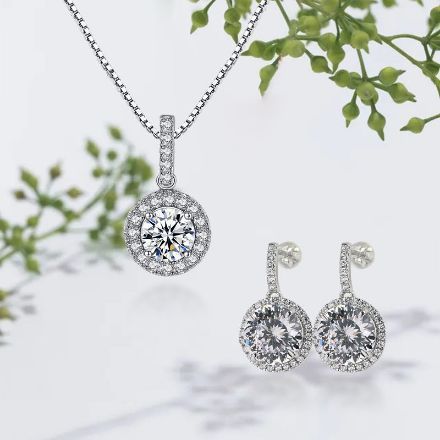 Picture of Stunning Halo Round Cut 2PC Jewelry Set In Sterling Silver