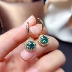 Picture of Stunning Yellow Gold Halo Round Cut Paraiba Tourmaline 2PC Jewelry Set In Sterling Silver