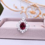 Picture of Exclusive Ruby Oval Cut Halo 3PC Jewelry Set In Sterling Silver