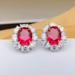 Picture of Exclusive Ruby Oval Cut Halo 3PC Jewelry Set In Sterling Silver