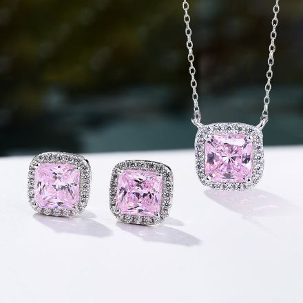 Picture of Elegant Pink Sapphire Moissanite Diamond 2PC Jewelry Set In Sterling Silver