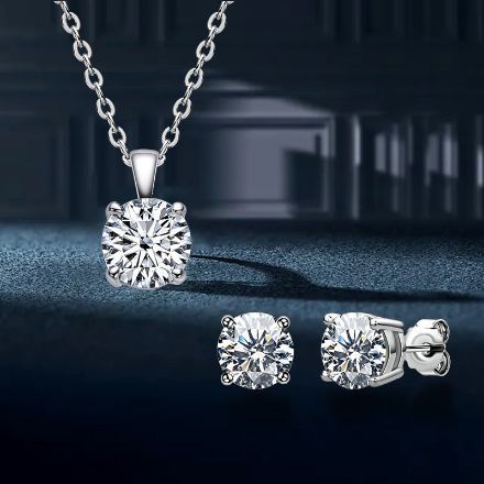 Picture of Classic White Gold Round Cut Moissanite 2PC Jewelry Set In Sterling Silver