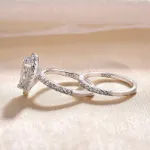 Picture of Halo Pear Cut Created White Sapphire Wedding Ring Set In White Gold