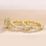 Picture of Gorgeous Yellow Gold Emerald Cut Wedding Set In Sterling Silver