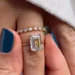 Picture of Sparkle Yellow Gold Emerald Cut Wedding Ring Set For Women In Sterling Silver