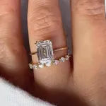 Picture of Sparkle Yellow Gold Emerald Cut Wedding Ring Set For Women In Sterling Silver