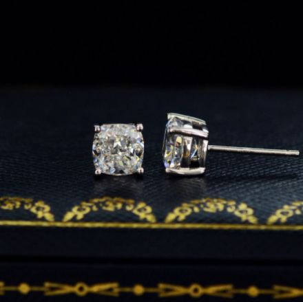 Picture of 3.0 Carat Cushion Cut Sterling Silver Women's Stud Earrings