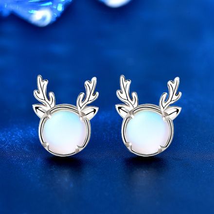 Picture of Christmas Gift Reindeer Design Moonstone Stud Earrings In Sterling Silver