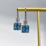 Picture of Stunning Asscher Cut Aquamarine Blue Women's Stud Earrings In Sterling Silver