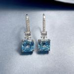 Picture of Stunning Asscher Cut Aquamarine Blue Women's Stud Earrings In Sterling Silver