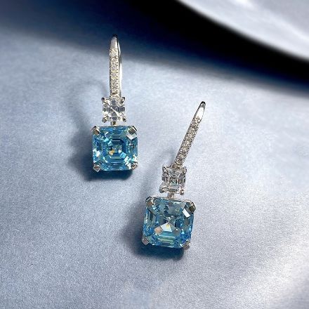 Picture of Stunning Asscher Cut Aquamarine Blue Women's Stud Earrings In Sterling Silver