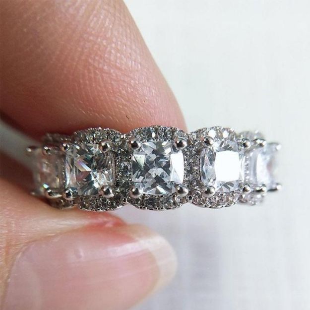 Picture of Unique Gifts Halo Six Cushion Cut Diamond Women's Wedding Band Ring