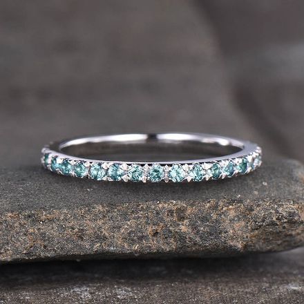 Picture of Full Eternity Paraiba Tourmaline Women's Wedding Band In Sterling Silver